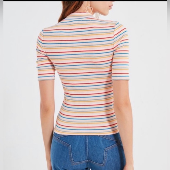 UO Zola Striped Mock Neck Rose Top - Picture 4 of 7